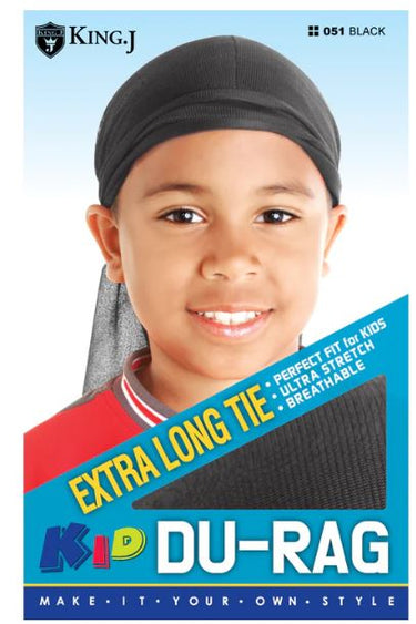 KING. J EXTRA LONG TIE DURAG-KIDS BLACK